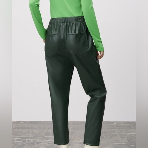 Zara Size Green Faux Leather The Weekend Pants, size small, NWOT, drawstring - Picture 8 of 8